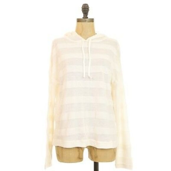 Kensie Shadow Stripe Hooded Sweater Top Size S Open Back Lightweight White B89 - Picture 1 of 4